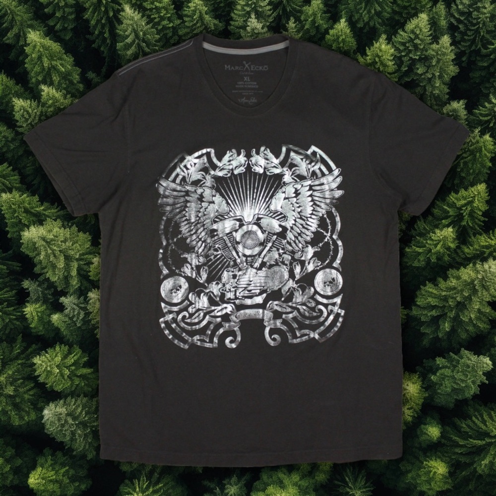 MARC ECKO CUT AND SEW T-SHIRT SILVER SKULLS WINGS MOTOR